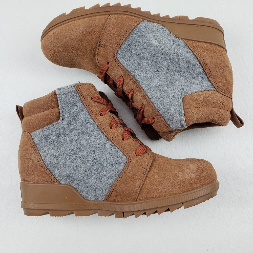 Sorel Evie Ankle Boot Womens 8 Brown Suede Hidden Wedge Heel Lace Up Waterproof - Picture 9 of 15